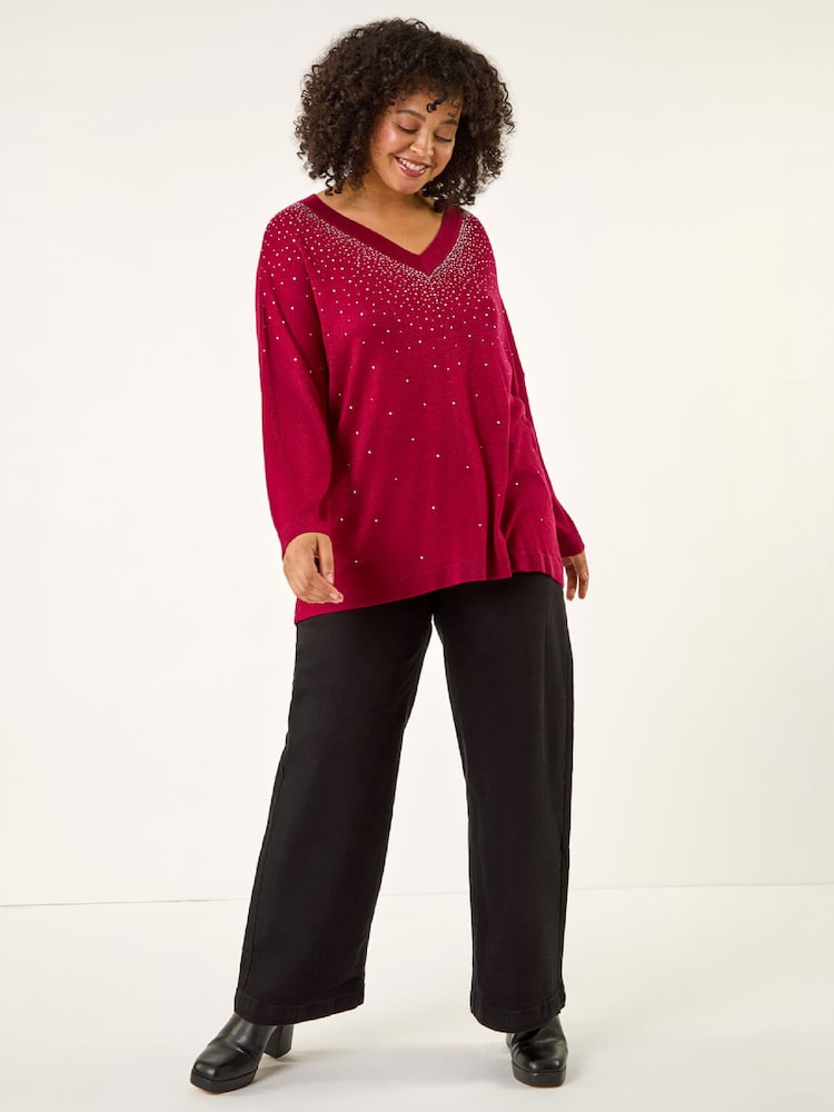 Roman Red Curve Hotfix Knit Top - Image 2 of 4 Roman Red Curve Hotfix Knit Top - Image 2 of 4