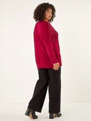 Roman Red Curve Hotfix Knit Top - Image 3 of 4