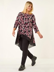 Roman Pink Curve Floral High Low Chiffon Top - Image 2 of 4