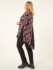Roman Pink Curve Floral High Low Chiffon Top - Image 3 of 4