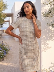 Roman Brown Textured Pocket Stretch Shift Dress - Image 1 of 4