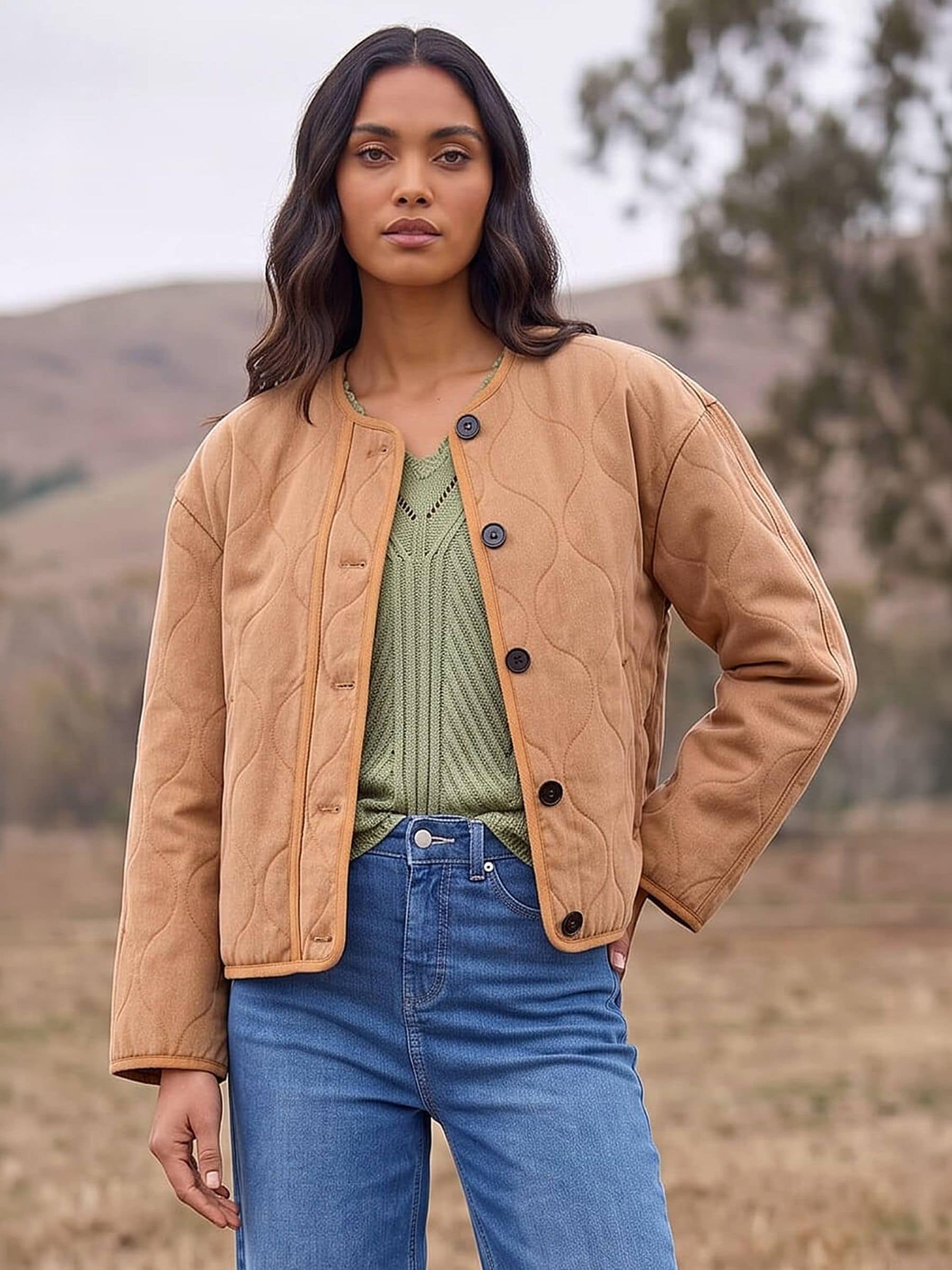 Roman Women's Stone Cotton Twill Quilted Jacket Size 18 - Image 2