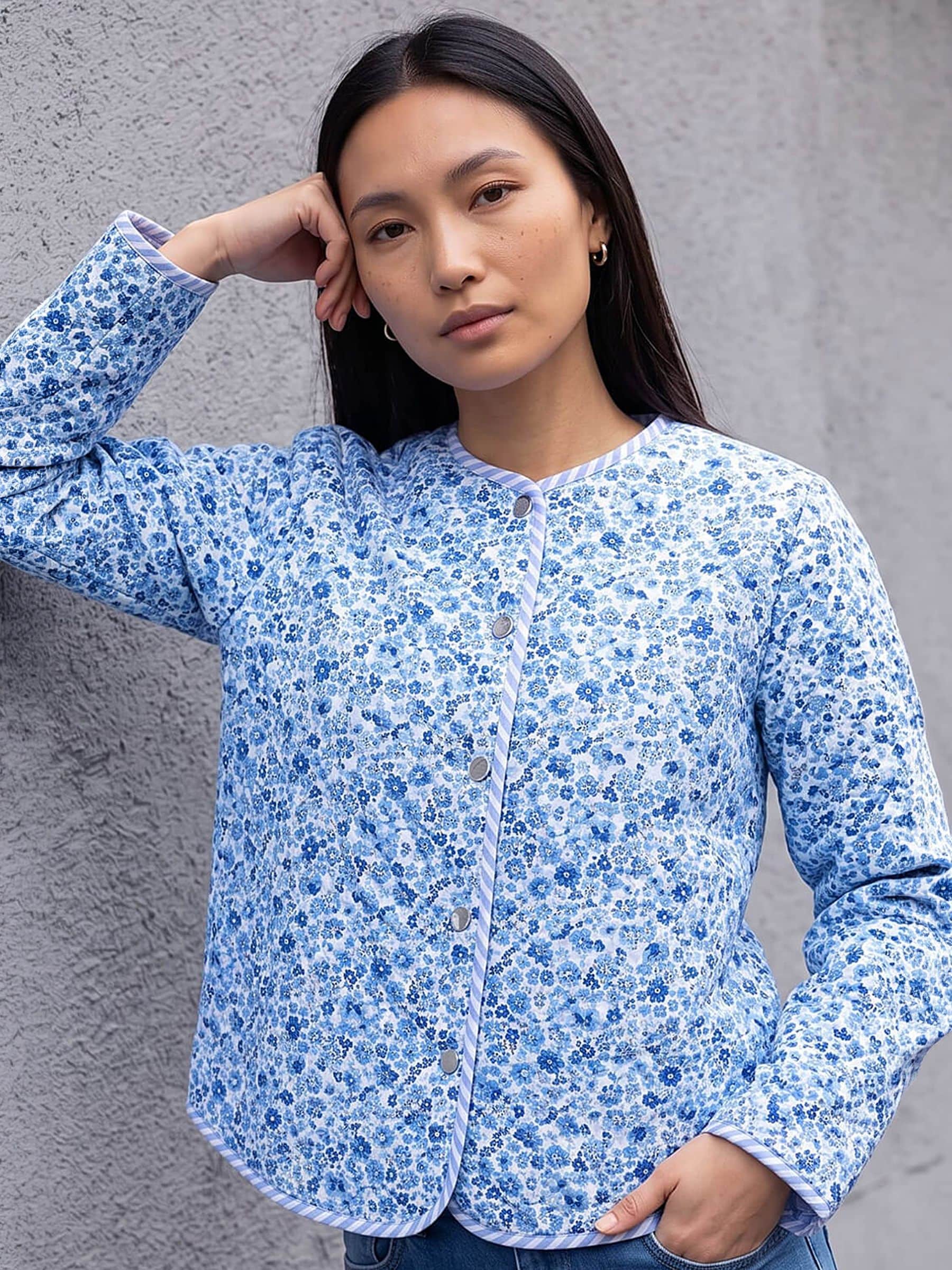 Roman Floral Quilted Jacket, Blue, Size 20, Women - Image 8