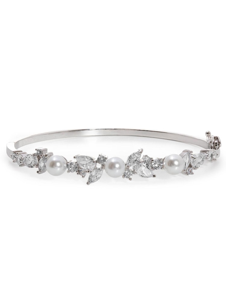 Jon Richard Silver Plated Pearl & Cubic Zirconia Classic Bangle - Image 1 of 2
