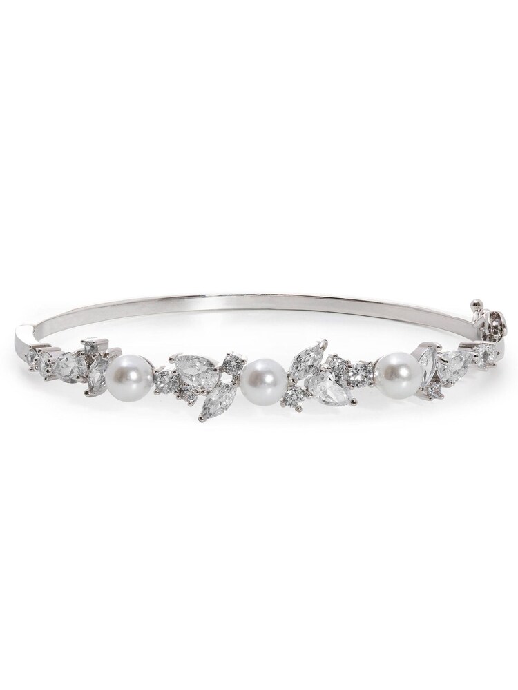 Jon Richard Silver Plated Pearl & Cubic Zirconia Classic Bangle - Image 1 of 2 Jon Richard Silver Plated Pearl & Cubic Zirconia Classic Bangle - Image 1 of 2