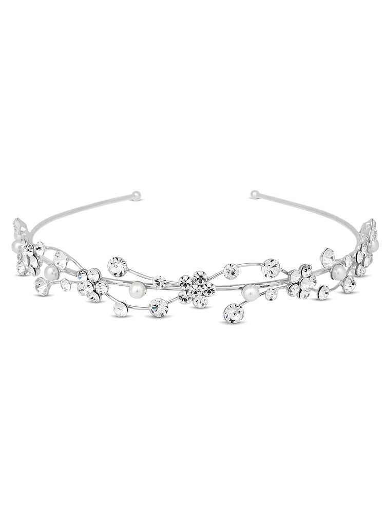 Jon Richard Silver Crystal Flower & Pearl Wave Headband - Image 1 of 2