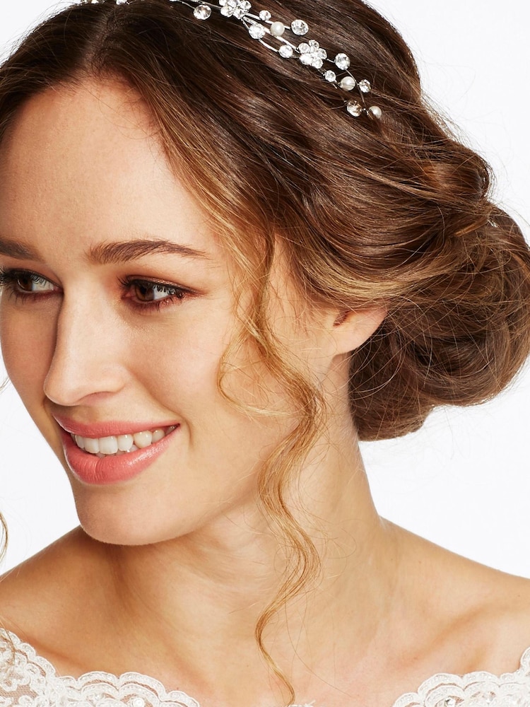Jon Richard Silver Crystal Flower & Pearl Wave Headband - Image 2 of 2