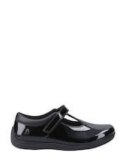 Hush Puppies Black Caitlin T-Bar Patent Junior School Shoes - Image 1 of 4