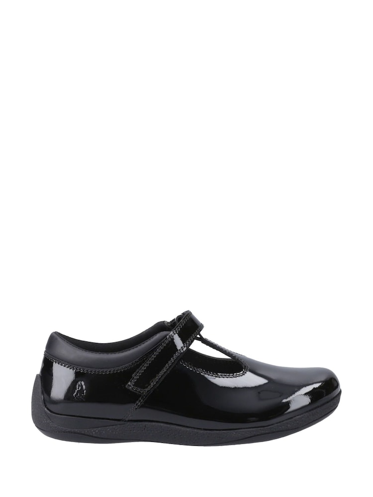 Hush Puppies Black Caitlin T-Bar Patent Junior School Shoes - Image 1 of 4