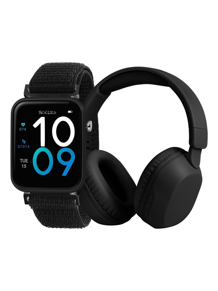 Tikkers Pink Smart Series 13 - Black Easy Release Fabric Strap Smart Watch & Headphone Set - Image 1 of 5