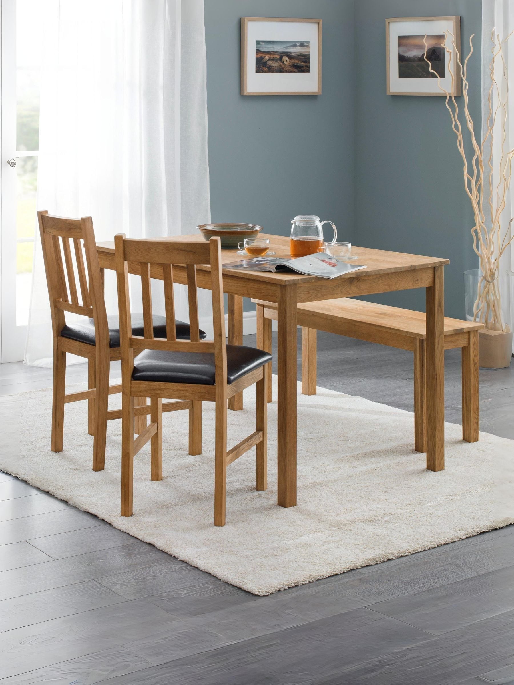 Julian Bowen Coxmoor 118 Cm Solid Oak Dining Table + 2 Chairs + Bench - Image 3