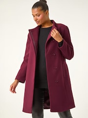 Roman Red Tailored Funnel Neck Pocket Detail Coat - Image 1 of 4