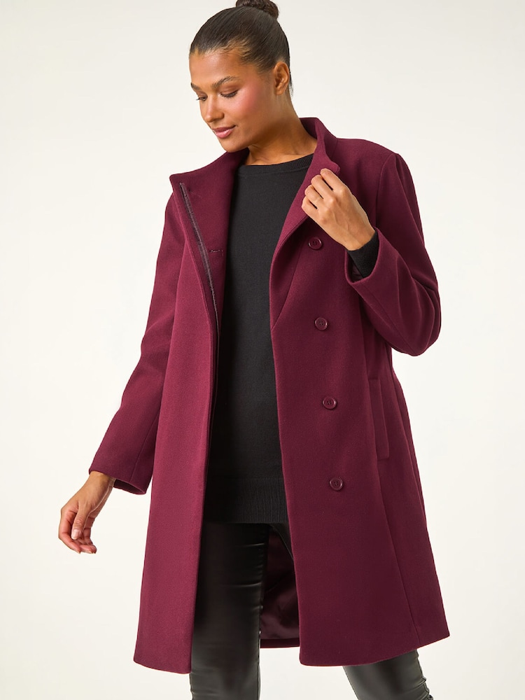 Roman Red Tailored Funnel Neck Pocket Detail Coat - Image 1 of 4