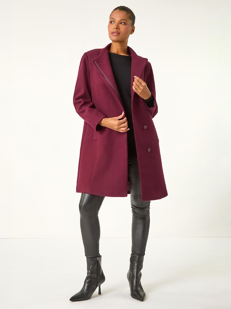 Roman Red Tailored Funnel Neck Pocket Detail Coat - Image 2 of 4