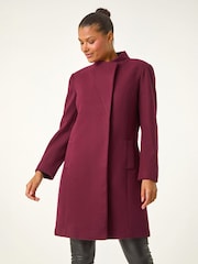 Roman Red Tailored Funnel Neck Pocket Detail Coat - Image 4 of 4