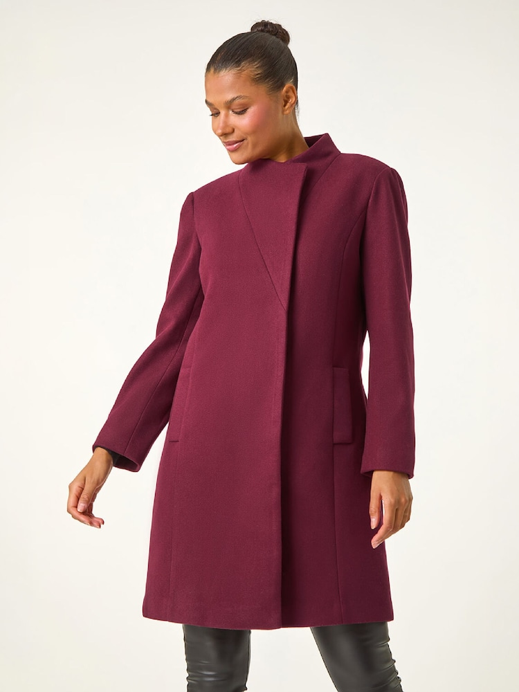 Roman Red Tailored Funnel Neck Pocket Detail Coat - Image 4 of 4