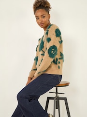 Roman Brown Fluffy Floral Knit Jumper - Image 2 of 4