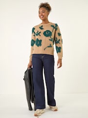 Roman Brown Fluffy Floral Knit Jumper - Image 3 of 4