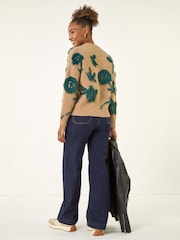 Roman Brown Fluffy Floral Knit Jumper - Image 4 of 4