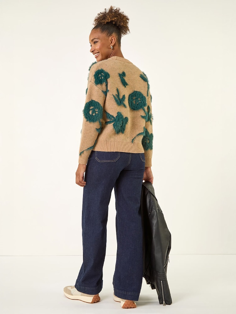 Roman Brown Fluffy Floral Knit Jumper - Image 4 of 4 Roman Brown Fluffy Floral Knit Jumper - Image 4 of 4