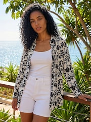 Roman Black Floral Swirl Print Collared Shirt - Image 1 of 4