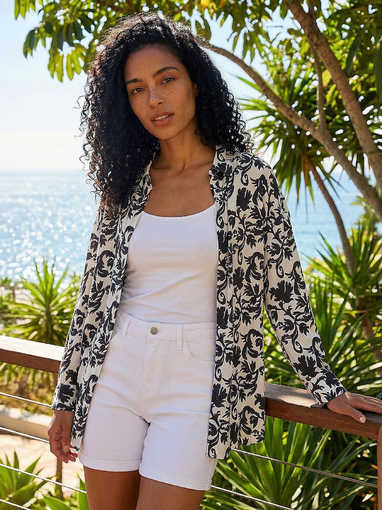 Roman Black Floral Swirl Print Collared Shirt - Image 1 of 4 Roman Black Floral Swirl Print Collared Shirt - Image 1 of 4