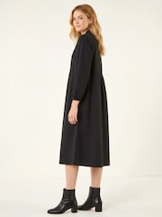 Roman Black Zip Front Collared Midi Dress - Image 4 of 4