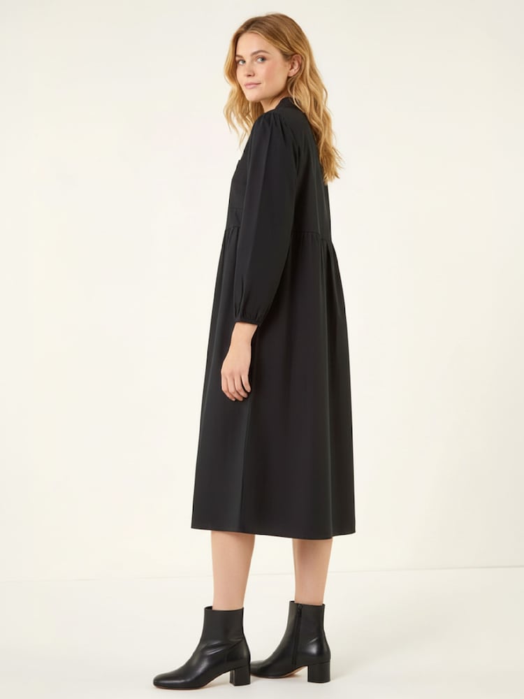 Roman Black Zip Front Collared Midi Dress - Image 4 of 4