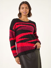 Roman Black Fluffy Colour Block Knit Jumper - Image 4 of 4