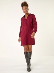 Roman Red Collared Shift Shirt Dress - Image 1 of 4