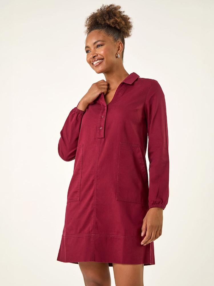 Roman Red Collared Shift Shirt Dress - Image 2 of 4 Roman Red Collared Shift Shirt Dress - Image 2 of 4