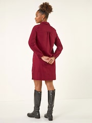 Roman Red Collared Shift Shirt Dress - Image 3 of 4
