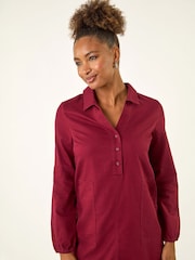 Roman Red Collared Shift Shirt Dress - Image 4 of 4
