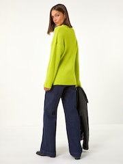 Roman Green Plain V-Neck Fluffy Knit Jumper - Image 3 of 4