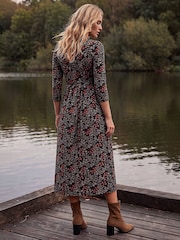 Roman Black Ditsy Floral Gathered Midi Dress - Image 3 of 4