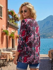 Roman Pink Abstract Animal Print Pintuck Shirt - Image 3 of 4