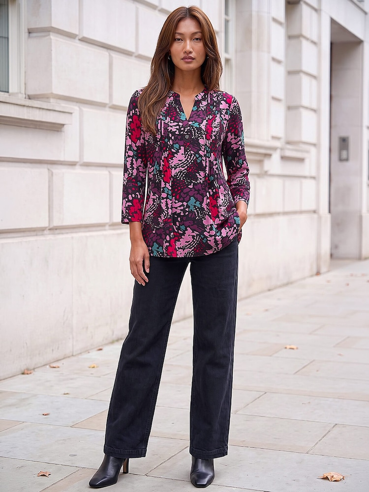 Roman Pink Abstract Animal Print Pintuck Shirt - Image 3 of 3
