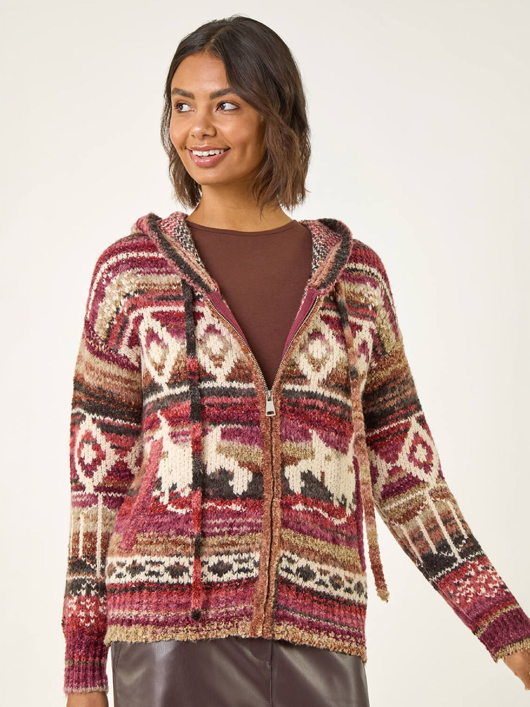 Buy Roman Red Jacquard Zip Hooded Cardigan from Next USA