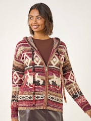 Roman Red Jacquard Zip Hooded Cardigan - Image 1 of 4