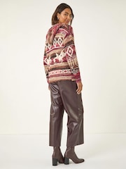 Roman Red Jacquard Zip Hooded Cardigan - Image 3 of 4