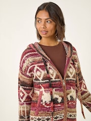 Roman Red Jacquard Zip Hooded Cardigan - Image 4 of 4