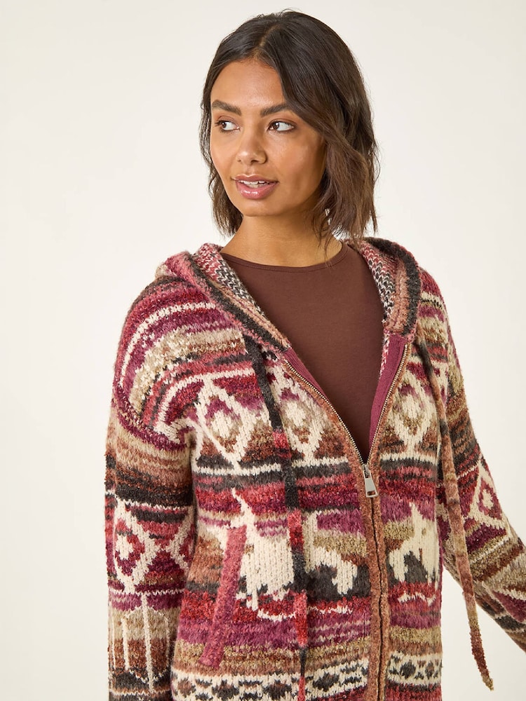 Roman Red Jacquard Zip Hooded Cardigan - Image 4 of 4