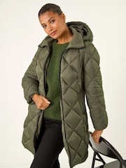 Roman Green Diamond Quilt Padded Coat - Image 1 of 4