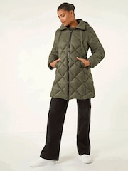 Roman Green Diamond Quilt Padded Coat - Image 2 of 4