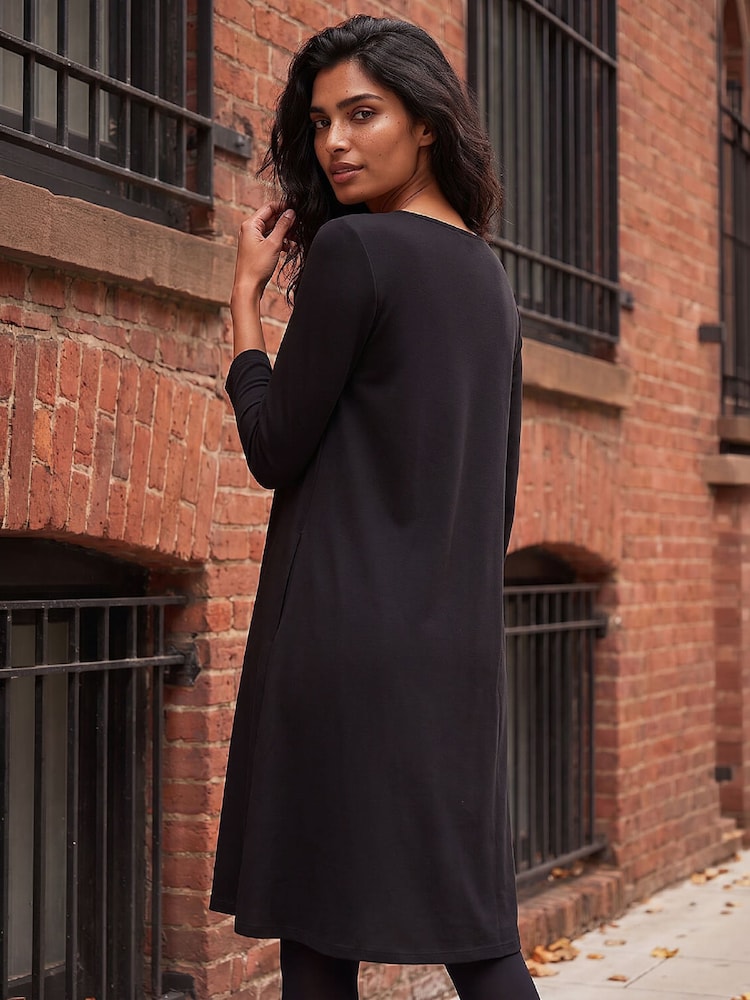 Roman Black A-Line Pocket Stretch Swing Dress - Image 2 of 4 Roman Black A-Line Pocket Stretch Swing Dress - Image 2 of 4