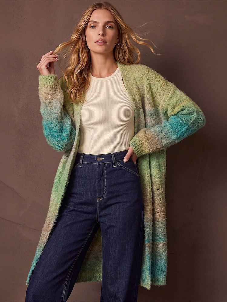 Roman Green Ombre Longline Knit Cardigan - Image 1 of 4