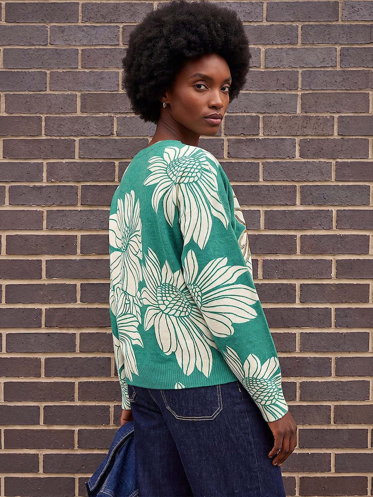 Roman Green Floral Crew Neck Knit Jumper - Image 4 of 4