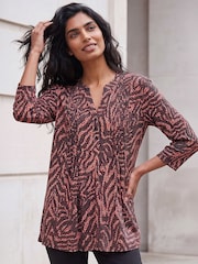 Roman Brown Animal Print Pintuck Stretch Shirt - Image 2 of 4