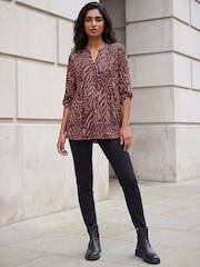 Roman Brown Animal Print Pintuck Stretch Shirt - Image 3 of 4