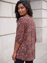 Roman Brown Animal Print Pintuck Stretch Shirt - Image 4 of 4